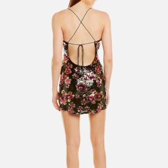For Love & Lemons NWT Black Pink Sequin San Junipero Floral Mini Dress Medium - Picture 10 of 15